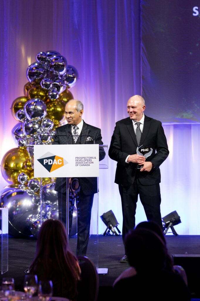 Accepting the PDAC 2026 Sustainability Award at the podium